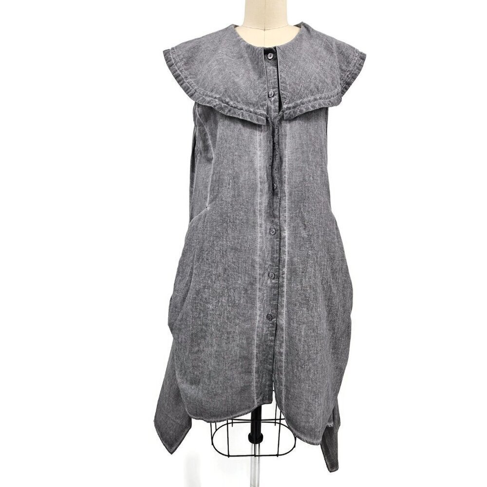New Focus Casual Life Tunic Dress Womens L Grey Cotton Sleeveless Pockets